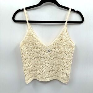 AMERICAN EAGLE Cream Crochet woman bohemian chic cottagecore cowgirl crop tank S